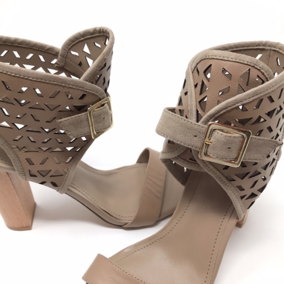 Charles David Taupe Leather Laser Cut Juno Sandals - Picture 4 of 8